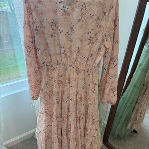 JessaKae Blush Pink Floral Long-Sleeve Tiered Maxi Dress